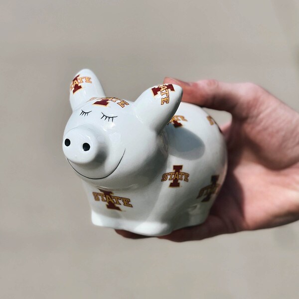 White I-State Piggy Bank (4.5"x6.5")